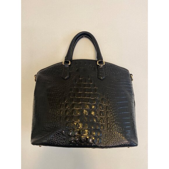 Brahmin Black Croc-Embossed Leather Satchel 14"x5"x11.5" With Top Handle - Picture 4 of 8